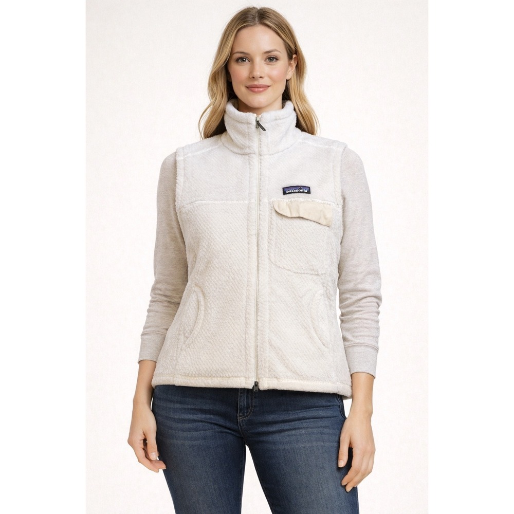 Patagonia Polartec Thermal Pro Fleece Vest Women's M Cream‎ Ivory Full Zip